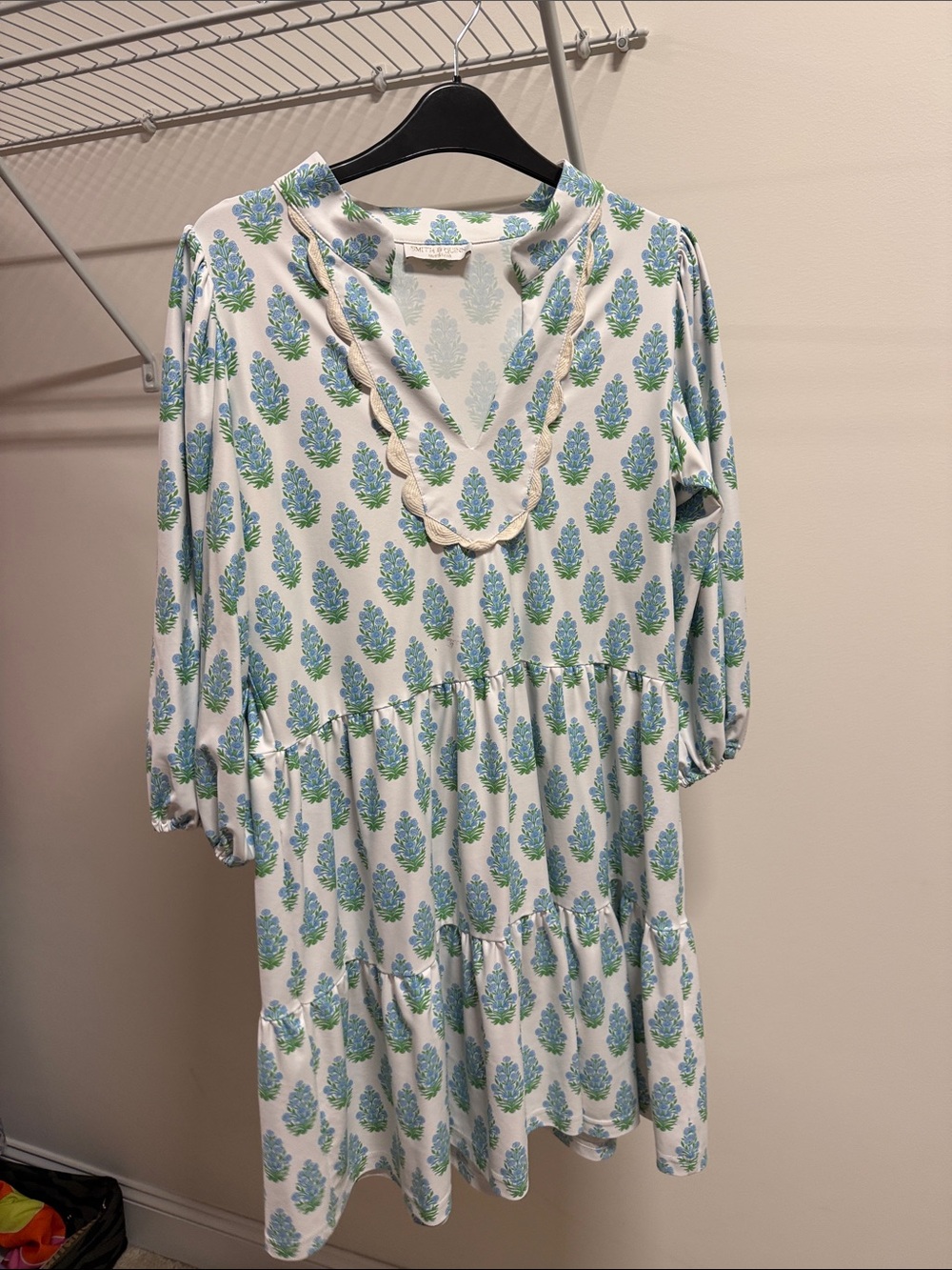 Women’s Tiered V-Neck Dress in Blue & Green Floral